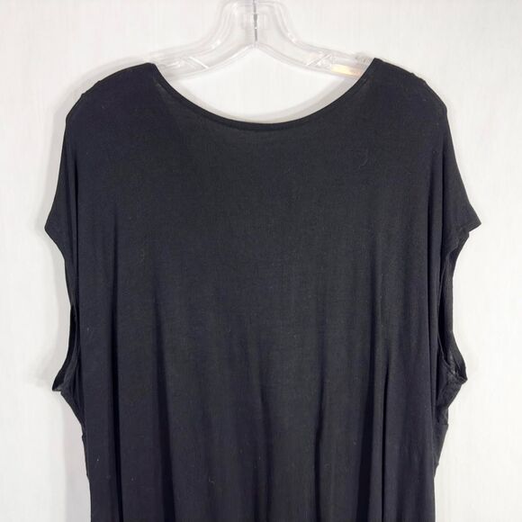 Lane Bryant Plus Size 26 28 Top Black Beaded Short Sleeve V Neck‎ Stretch 1057 - Picture 5 of 9
